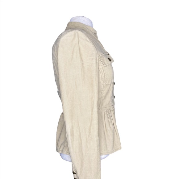 Michael Kors corduroy blazer tan, brass buttons pleated, pockets banded collar S - Picture 2 of 9